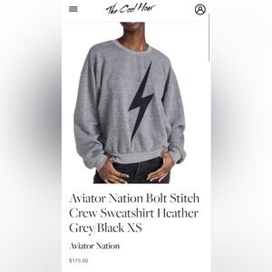 - Aviator nation relaxed fit grey lighting bolt crew neck.